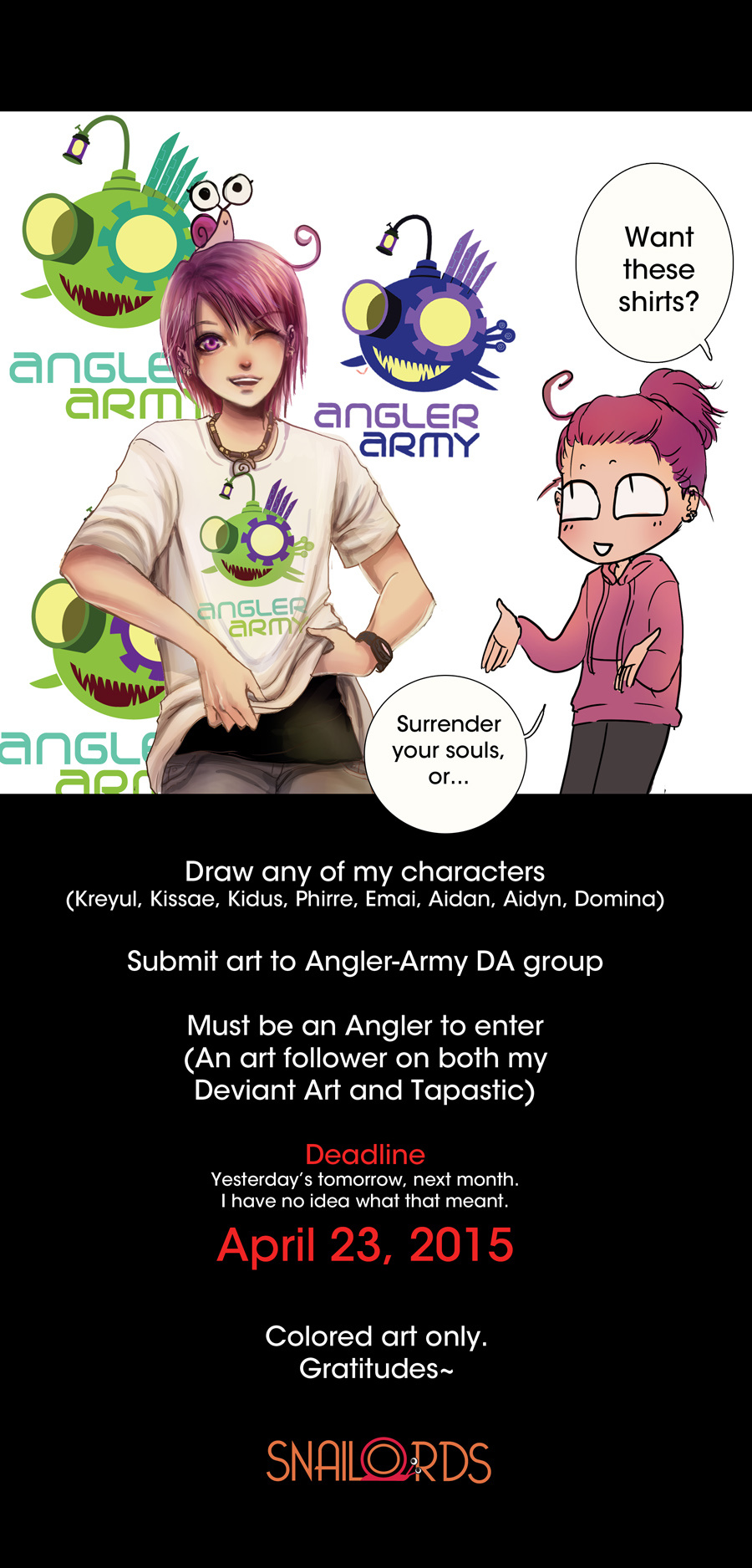 Read Snailed It :: Angler Army Shirt Contest | Tapas Comics