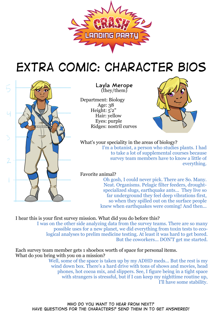 Read Crash Landing Party :: Character Bio #3: Layla | Tapas Community