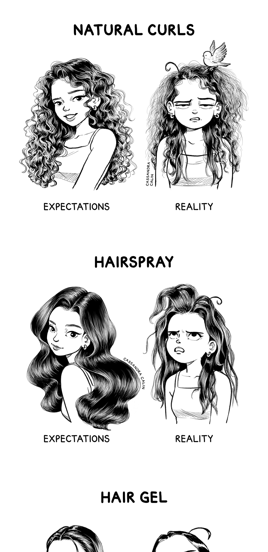 Comics feed - Cassandra Comics : Hair Expectations vs Reality (12 year anniversary)