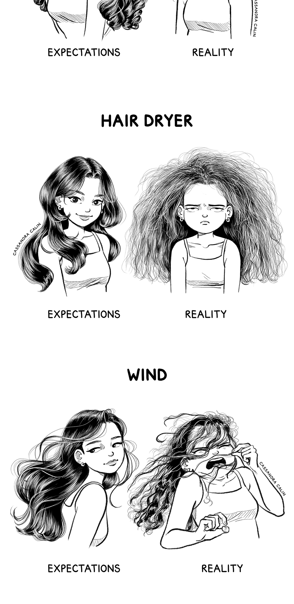 Comics feed - Cassandra Comics : Hair Expectations vs Reality (12 year anniversary)