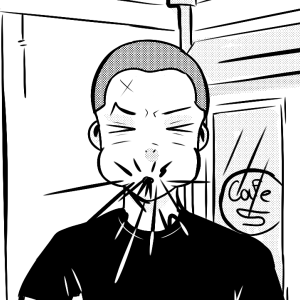 Truthman in the cafe