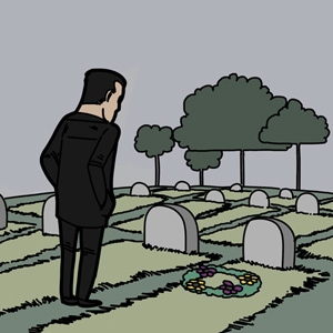 Uma cena triste no cemitério
