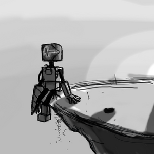 small bot sitting on a cliff