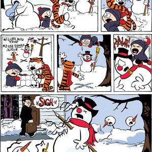 Calvin meets Frosty the Snowman.
