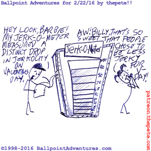 Billy Ballpoint makes a discovery with his JERK-O-METER!