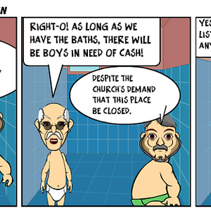 A self-loathing priest has a time of it in the bathhouse
