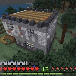 The fox on the roof of my Minecraft base 