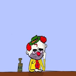  Robert The clown drinks after failing to kill Dewey.