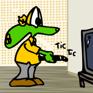 Minja the toad trying to watch TV