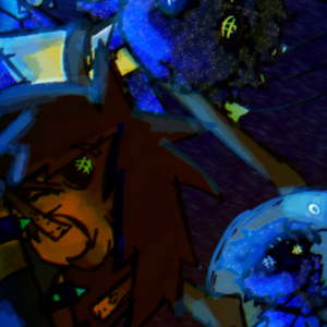 The fruit's skin and the violet flower.