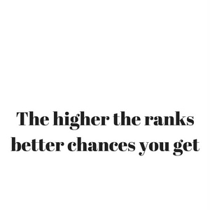 The higher the ranks better you chances you get