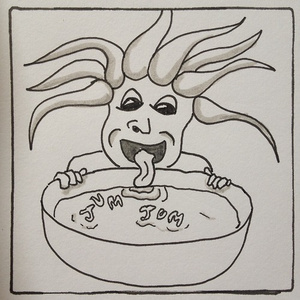 A dinosaur and a happy lobster